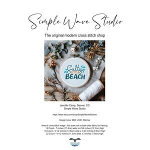 Salty Little Beach Ocean Coastal‎ Quote Art Counted Cross Stitch Pattern Chart
